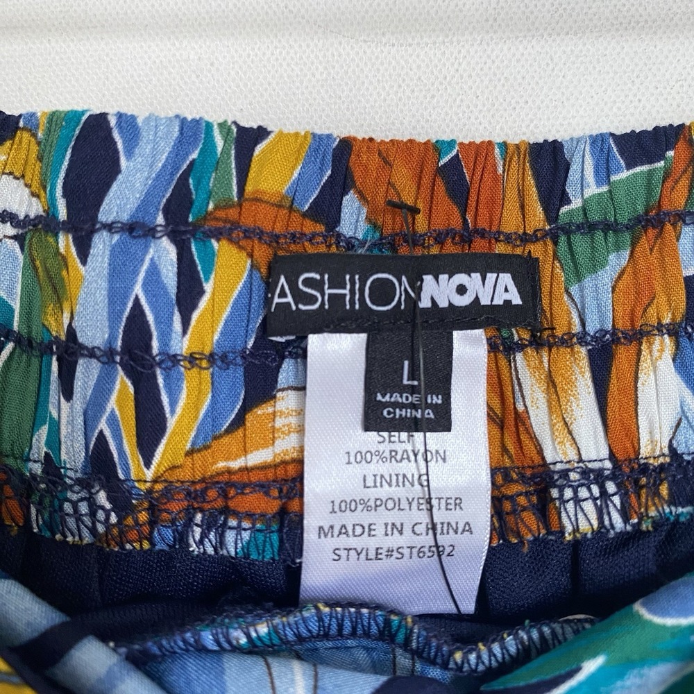 Tropical Multicolor Wide Leg Palazzo Pants Women L Belted Boho Beachy Summer - Picture 3 of 7